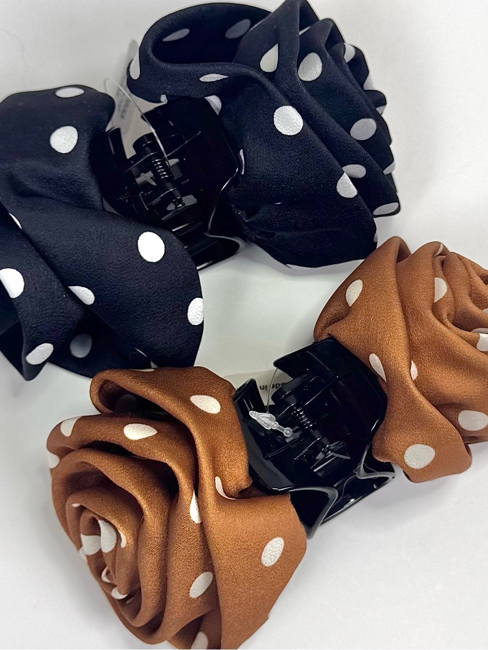 Free People Set of 2 Floral Clips in Brown and Black with White Polka Dots